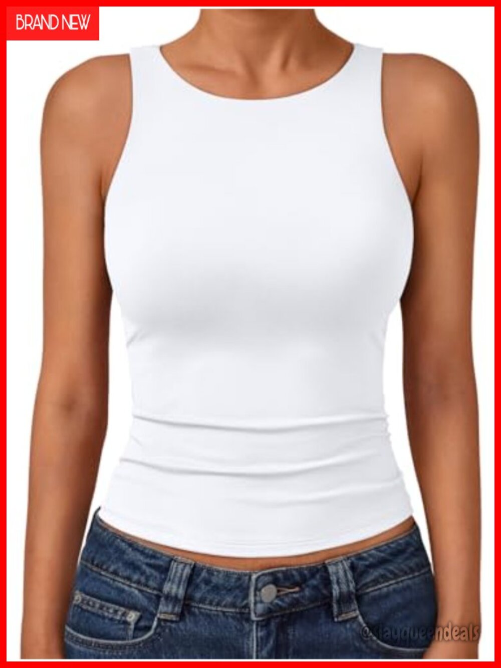 Double Lined Seamless Tank Top Slim Fit Crew Neck Sleeveless